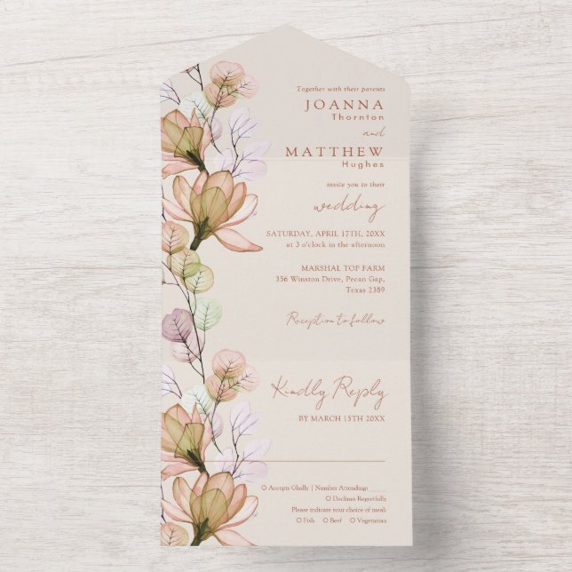 Rustic Boho Floral Terracotta Autumn Fall Wedding All In One Invitation (Inside)