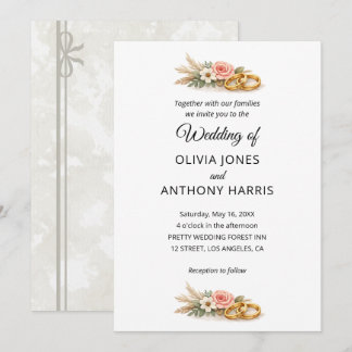 Rustic Boho Floral Watercolor Wedding Invitation