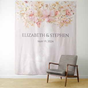 Rustic Boho Floral Wedding Backdrop Tapestry