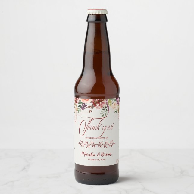 Rustic Boho Floral Wedding Favours Beer Bottle Label (Front)
