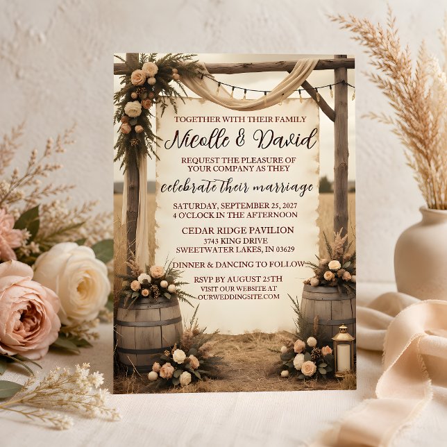 Rustic Boho Floral Wedding Invitation (Rustic Floral Barrel Wedding Invitation rustic wedding, invitation, barn wedding invitation)