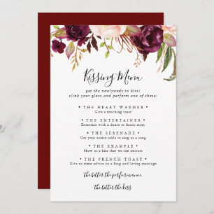 Rustic Boho Floral Wedding Kissing Menu Game Card