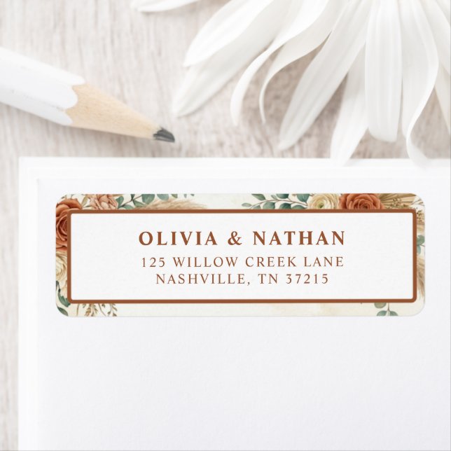 Rustic Boho Floral Wedding Return Address Label (Insitu)