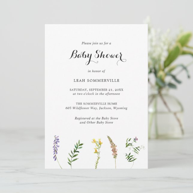 Rustic Boho Floral Wildflower Elegant Baby Shower Invitation (Standing Front)