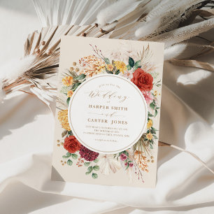 Rustic Boho Flowers Pampas Grass Wedding Party Inv Invitation