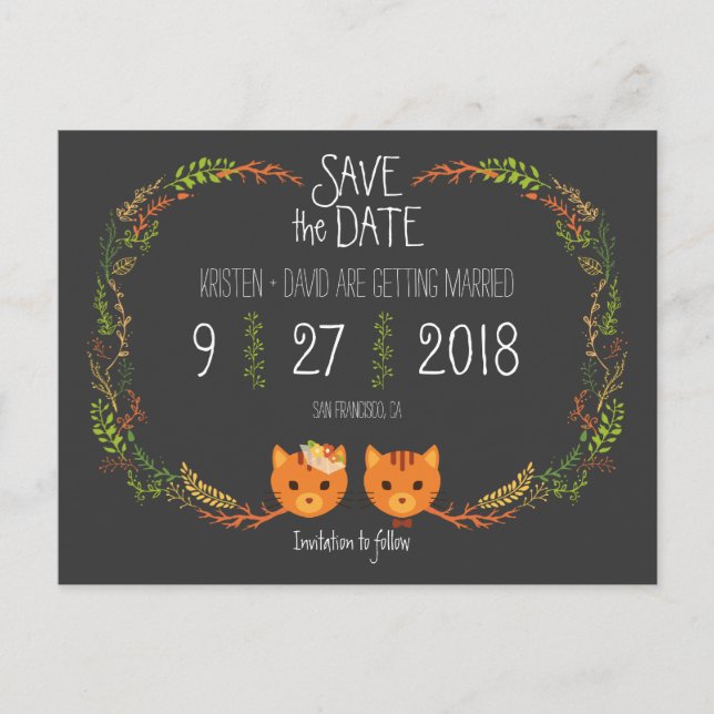 Rustic Boho Forest Cats Wedding Invitation (Front)