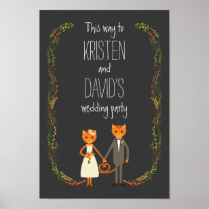 Rustic Boho Forest Cats Wedding Invitation Poster