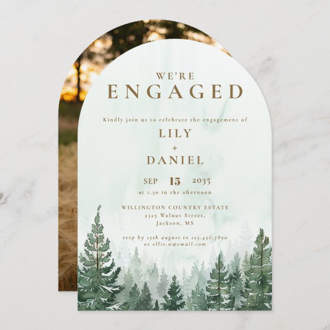 Rustic Boho Forest Engagement Party Photo Arch Invitation (Front/Back)