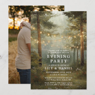 Rustic Boho Forest Photo Wedding Evening Party Invitation