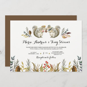 Rustic Boho Forest Squirrels Watercolor Wedding Invitation