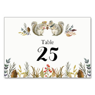 Rustic Boho Forest Squirrels Watercolor Wedding Table Number