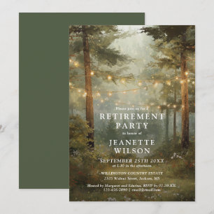 Rustic Boho Forest String Lights Retirement Party Invitation