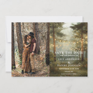 Rustic Boho Forest String Lights Wedding Photo Save The Date