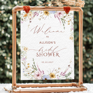 Rustic Boho Garden Flowers Bridal Shower Welcome Poster