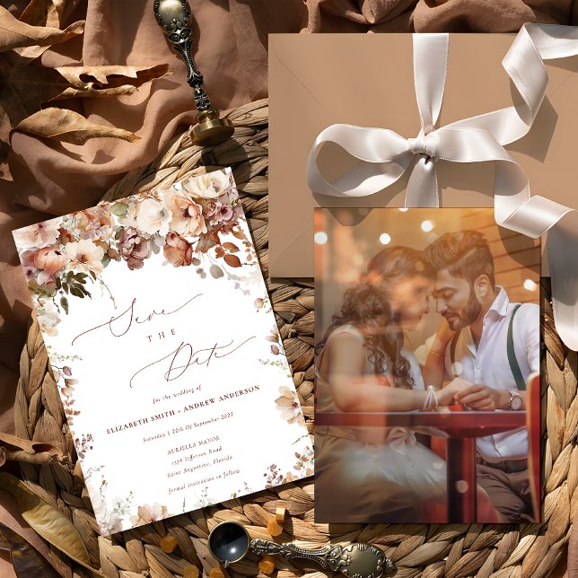 Rustic Boho Garden Flowers Photo Save the Date Invitation (Creator Uploaded)