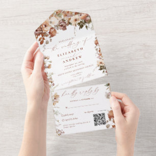 Rustic Boho Garden Flowers QR Code Wedding  All In One Invitation