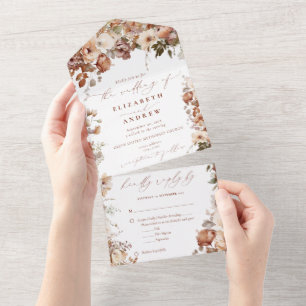 Rustic Boho Garden Flowers Wedding  All In One Invitation