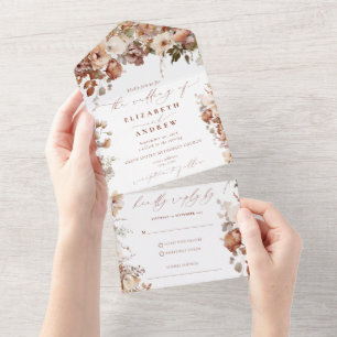 Rustic Boho Garden Flowers Wedding  All In One Invitation