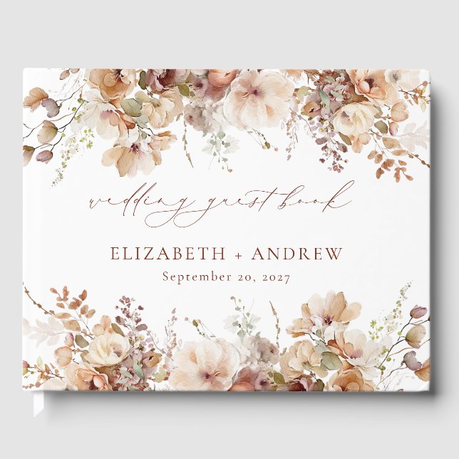Rustic Boho Garden Flowers Wedding Guest Book (Front)