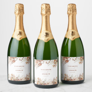 Rustic Boho Garden Flowers Wedding Sparkling Wine Label