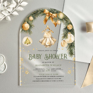 Rustic Boho Girl Winter Christmas Baby Shower Acrylic Invitations