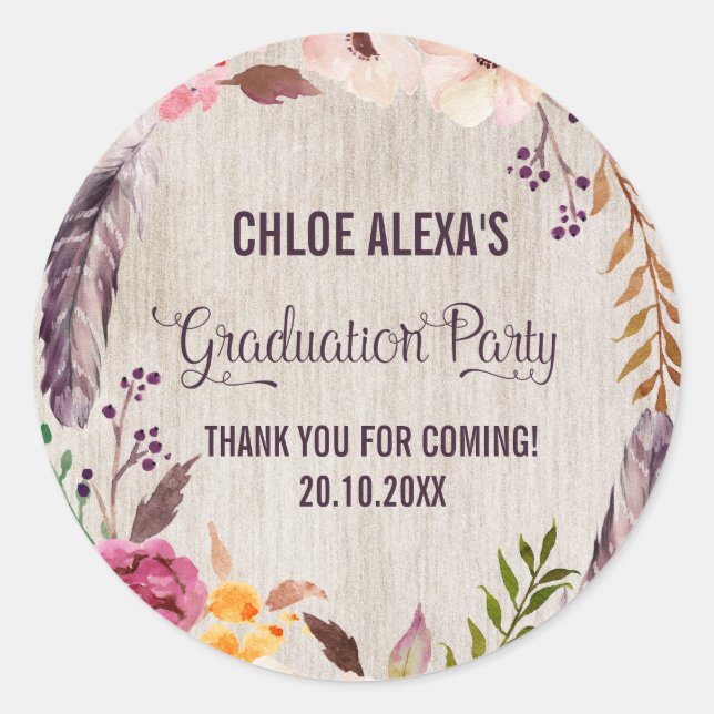 Rustic Boho Graduation Thank You Sticker Favours (Front)