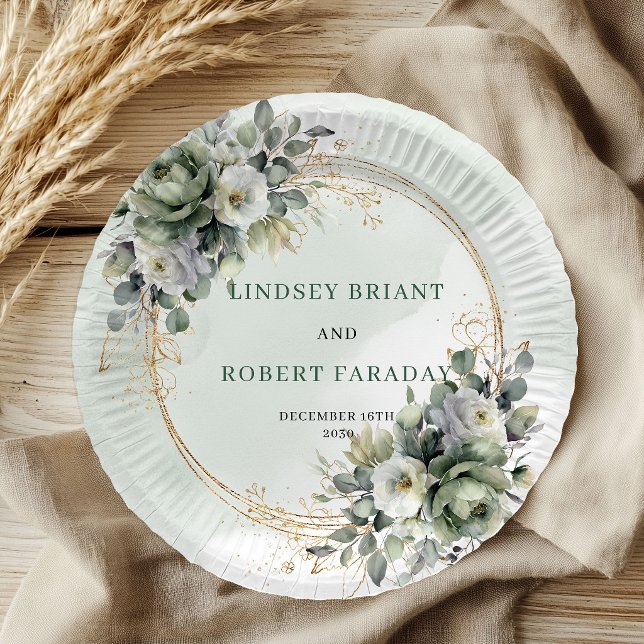 Rustic Boho Greenery and Gold Wedding Paper Plates (Rustic Boho Greenery and Gold Wedding Paper Plates)