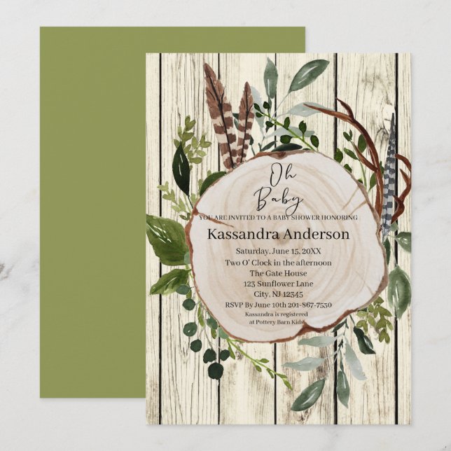 Rustic Boho Greenery Baby Shower Invitation (Front/Back)