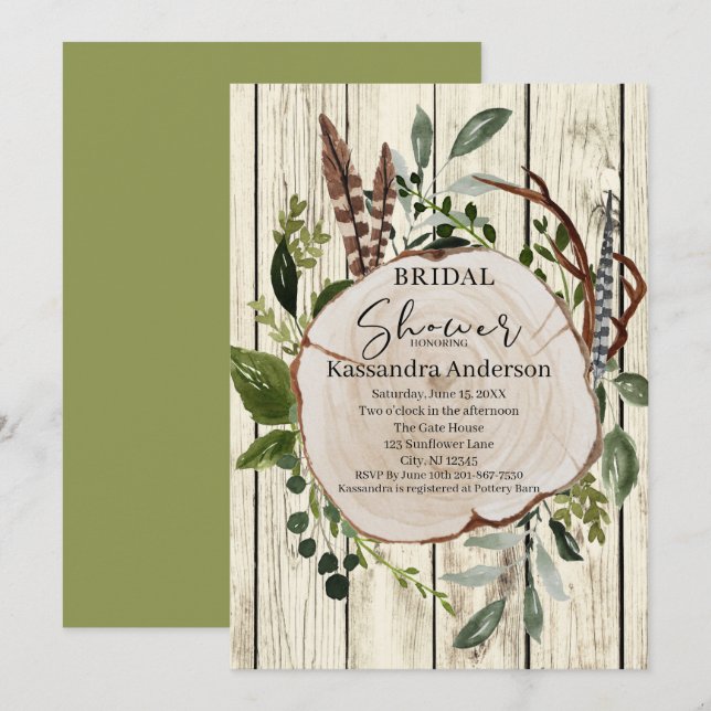 Rustic Boho Greenery Bridal Shower Invitation (Front/Back)
