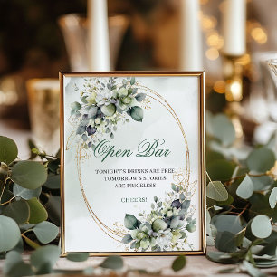Rustic Boho Greenery Open Bar Tabletop Sign