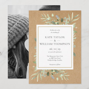 Rustic Boho Greenery Photo Wedding Invitation