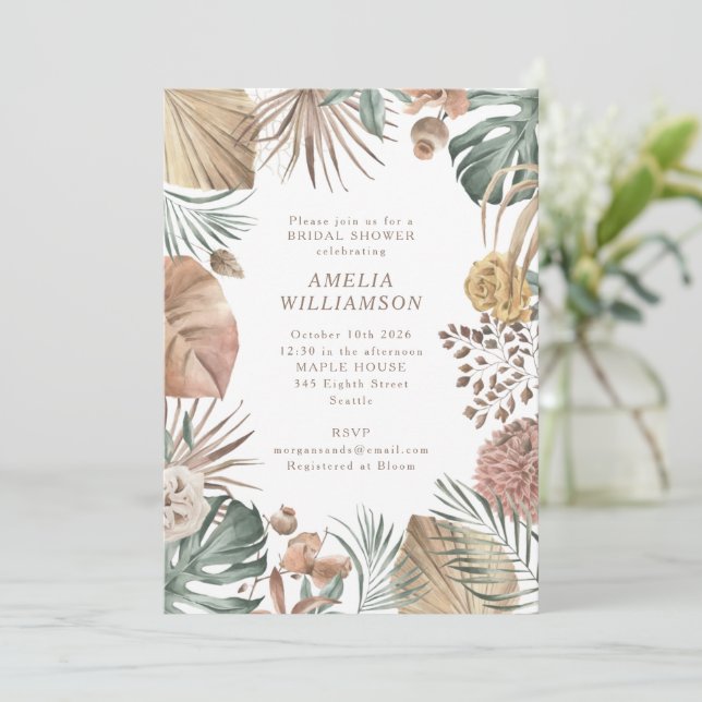 Rustic Boho Greenery Stylish Autumn Bridal Shower Invitation (Standing Front)