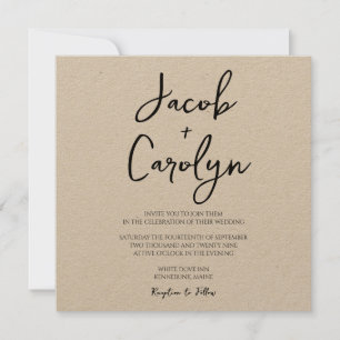 Rustic Boho Handwritten Font Square Wedding Invitation