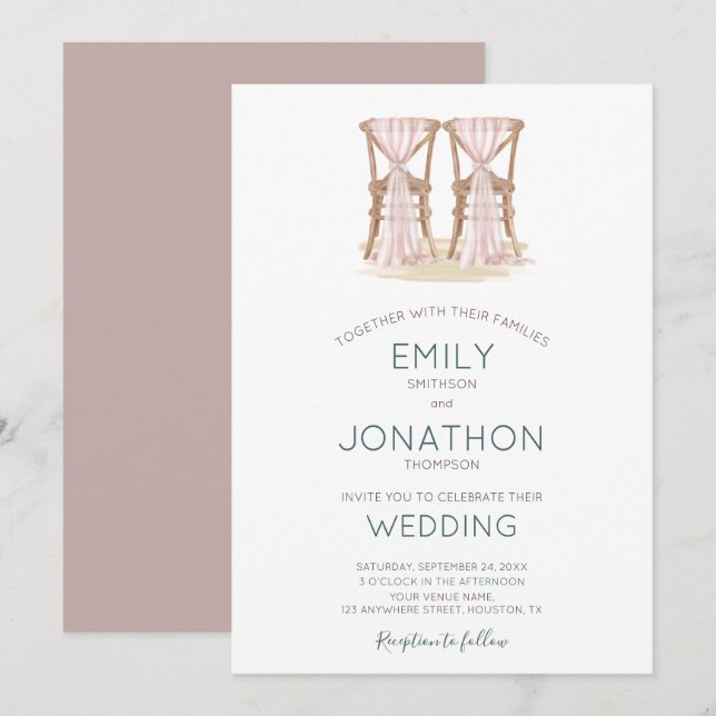 Rustic Boho Happy Couple Organza Chairs Wedding Invitation (Front/Back)