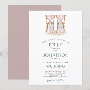 Rustic Boho Happy Couple Organza Chairs Wedding Invitation