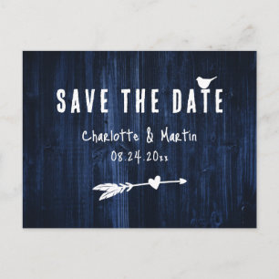 Rustic Boho Heart Navy Blue Wedding Save The Date Postcard