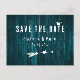 Rustic Boho Heart Teal Wedding Save The Date Postcard