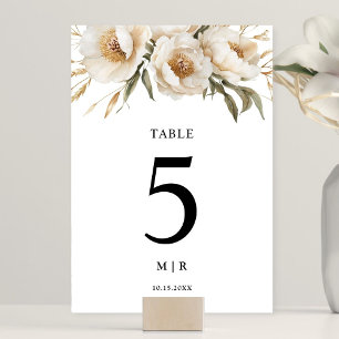 Rustic Boho Ivory Floral Wedding Table Number