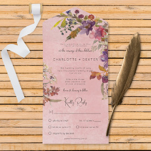 Rustic Boho Jewel Tone Florals Pink Dinner All In One Invitation
