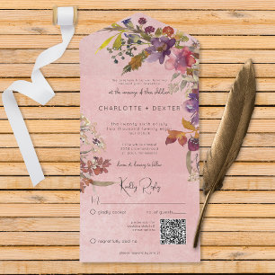 Rustic Boho Jewel Tone Pink Florals QR Code  All In One Invitation