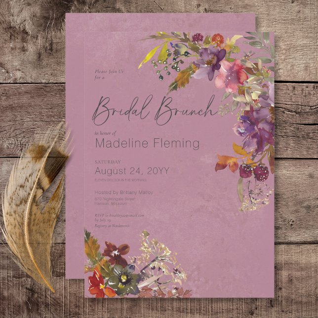 Rustic Boho Jewel Tone Plum Florals Bridal Brunch Invitation (Rustic Boho Jewel Tone Plum Florals Bridal Brunch Invitation)