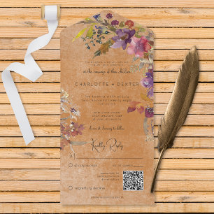 Rustic Boho Jewel Tone Rust Florals QR Code  All In One Invitation