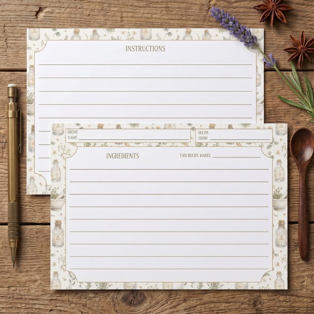 Rustic Boho Kitchen Herbs Pattern Recipe Cards (Creator Uploaded)