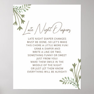 Rustic Boho Late Night Diapers Baby Shower Game Poster
