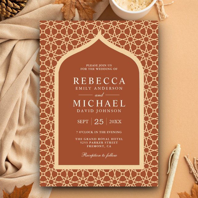 Rustic Boho Lattice Arch Terracotta Wedding Invitation (Creator Uploaded)