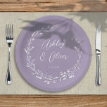Rustic Boho Lavender Wildflower Botanical Wedding Paper Plate<br><div class="desc">This elegant wedding paper plate features a beautiful lavender purple background with hand-drawn wildflower wreath and elegant typography in white. It's a perfect design for a rustic yet elegant wedding and coordinates with our Rustic Wildflowers collection... See the collection for more items!</div>