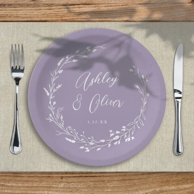 Rustic Boho Lavender Wildflower Botanical Wedding Paper Plate (Creator Uploaded)