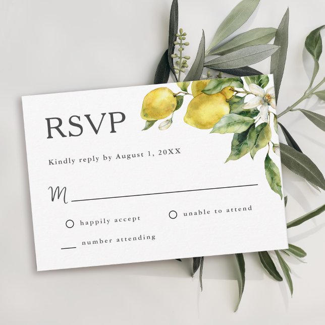 Rustic Boho Lemon Citrus Wedding RSVP Card (Creator Uploaded)