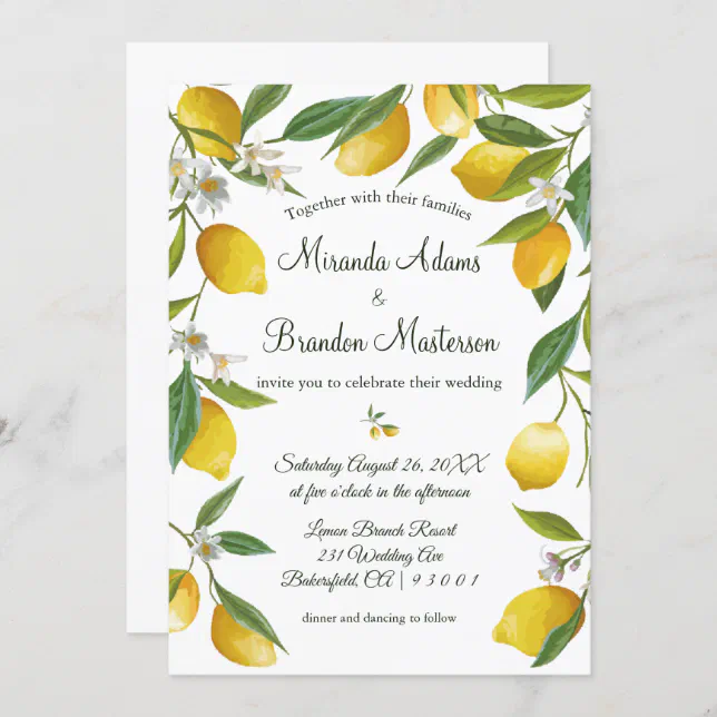 Rustic Boho Lemon Summer Wedding Invitation | Zazzle