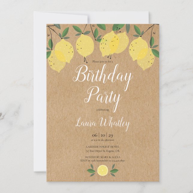 Rustic Boho Lemons Birthday Party Invitation (Front)